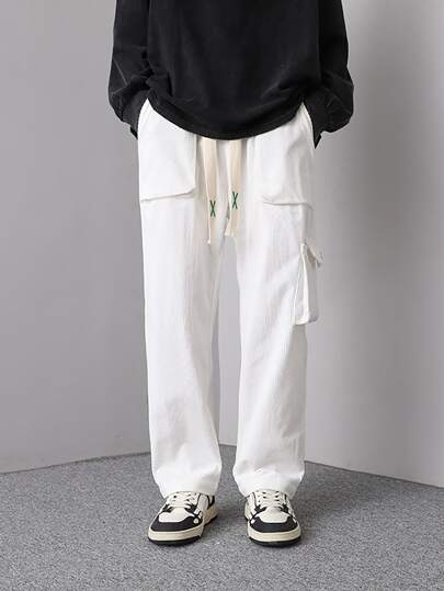Men Drawstring Waist Straight Leg Pants