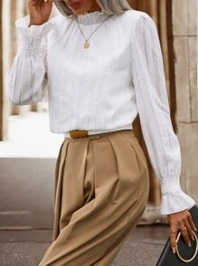 SHEIN Frenchy Frill Neck Flounce Sleeve Blouse - White - View 5