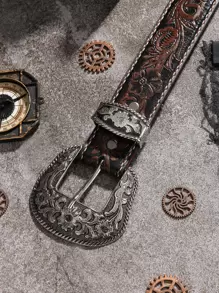 1pc Women Flower Engraved Buckle Belt Boho Halloween Summer, School