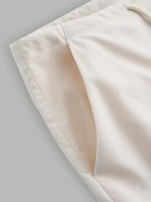 SHEIN MOD 腰部抽繩翻蓋口袋工裝褲 - 杏色 - 查看 4