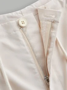 SHEIN MOD 腰部抽繩翻蓋口袋工裝褲 - 杏色 - 查看 3