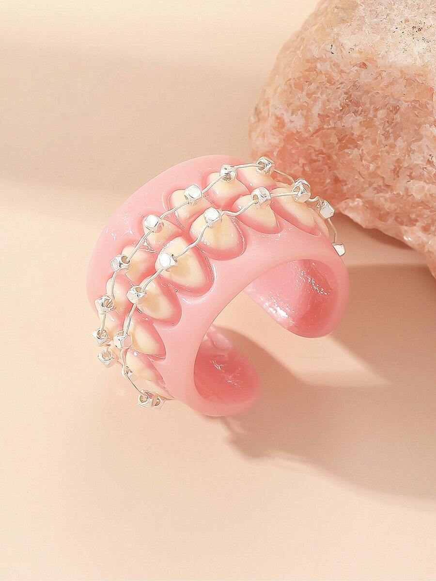 Simulation Dental Brace Design Cuff Ring - Pink - View 1