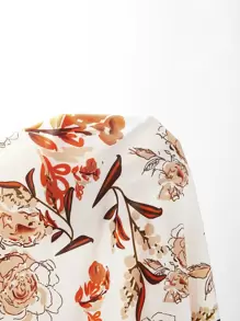 SHEIN VCAY Floral Print Cold Shoulder Ruffle Blouse - White - View 6