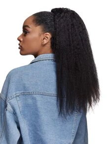 1pc Drawstring Kinky Straight Ponytail Human Hair Extension Natural Black Extension For Women Daily Use Easy To Wear Hair Extensions - Natural Black - View 3