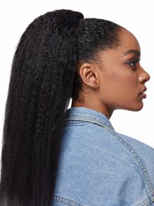 1pc Drawstring Kinky Straight Ponytail Human Hair Extension Natural Black Extension For Women Daily Use Easy To Wear Hair Extensions - Natural Black - View 4