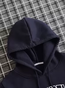 Manfinity Dauomo Men Letter Graphic Drawstring Thermal Lined Hoodie, For Fall Winter