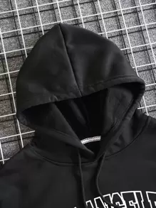 Manfinity Dauomo Men Letter Graphic Drawstring Thermal Lined Hoodie