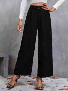 SHEIN Privé Pantalones de pierna ancha con fruncido - Negro - Ver 5