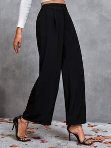 SHEIN Privé Pantalones de pierna ancha con fruncido - Negro - Ver 6