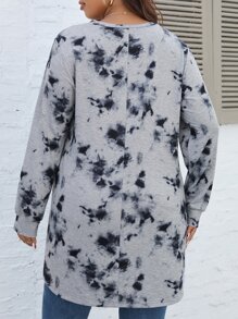 SHEIN LUNE Plus Tie Dye Longline Sweatshirt - Grey - View 2