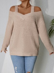 SHEIN LUNE Plus Cold Shoulder Jumper - Apricot - View 1