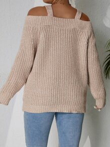 SHEIN LUNE Plus Cold Shoulder Jumper - Apricot - View 2