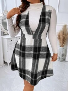 Calvaya Plus Plaid Print Sleeveless Dress Without Top - Black and White - View 6
