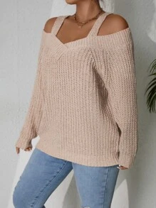 SHEIN LUNE Plus Cold Shoulder Jumper - Apricot - View 3