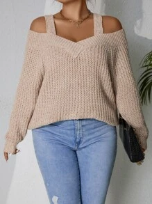 SHEIN LUNE Plus Cold Shoulder Jumper - Apricot - View 4