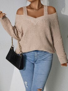 SHEIN LUNE Plus Cold Shoulder Jumper - Apricot - View 5