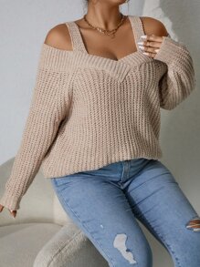 SHEIN LUNE Plus Cold Shoulder Jumper - Apricot - View 6