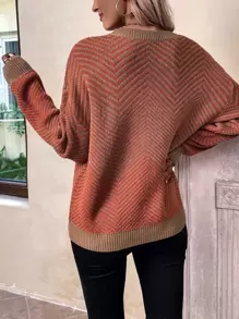 EMERY ROSE 人字形图案落肩毛衣，长袖上衣 - 彩色 - 查看 2