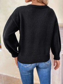 SHEIN Clasi Contrast Sequin Drop Shoulder Jumper - Black - View 2