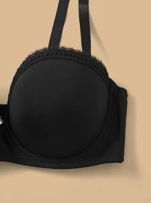 Plus Lace Trim Underwire Bra With Detachable Transparent Strap - Black - View 5
