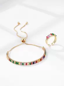 Cubic Zirconia Decor Bracelet & Cuff Ring - Multicolor - View 1