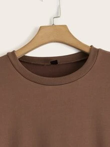 SHEIN LUNE Plus Plaid Panel Drop Shoulder 2 In 1 Sweatshirt Dress Winter Fall Autumn - Coffee Brown - View 3