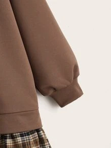 SHEIN LUNE Plus Plaid Panel Drop Shoulder 2 In 1 Sweatshirt Dress Winter Fall Autumn - Coffee Brown - View 4