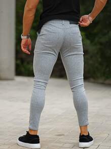 Men Striped Skinny Trousers - Light Grey - View 2