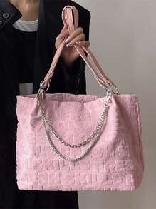 Letter Graphic Chain Decor Shoulder Tote Bag - Pink - View 2