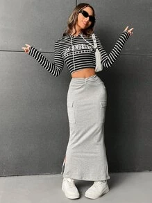 SHEIN EZwear Váy nữ Túi Xù Chia màu trơn Giải trí - Màu Xám nhạt - Xem 6