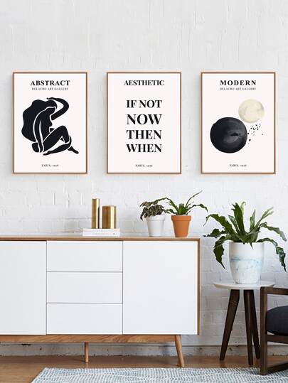 3pcs/set Abstract Figure & Letter Graphic Unframed Painting, Modern Wall Art Painting For Home Wall Decor