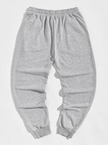 ROMWE MEN Guys Letter Graphic Sweatpants - Light Grey - View 2