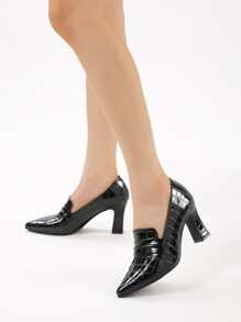 Giày cao gót Nữ In cá sấu Thanh lịch - màu đen - Xem 4