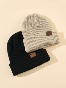 2pcs Letter Label Patch Beanie Casual - Multicolor - View 1