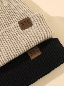 2pcs Letter Label Patch Beanie Casual - Multicolor - View 2