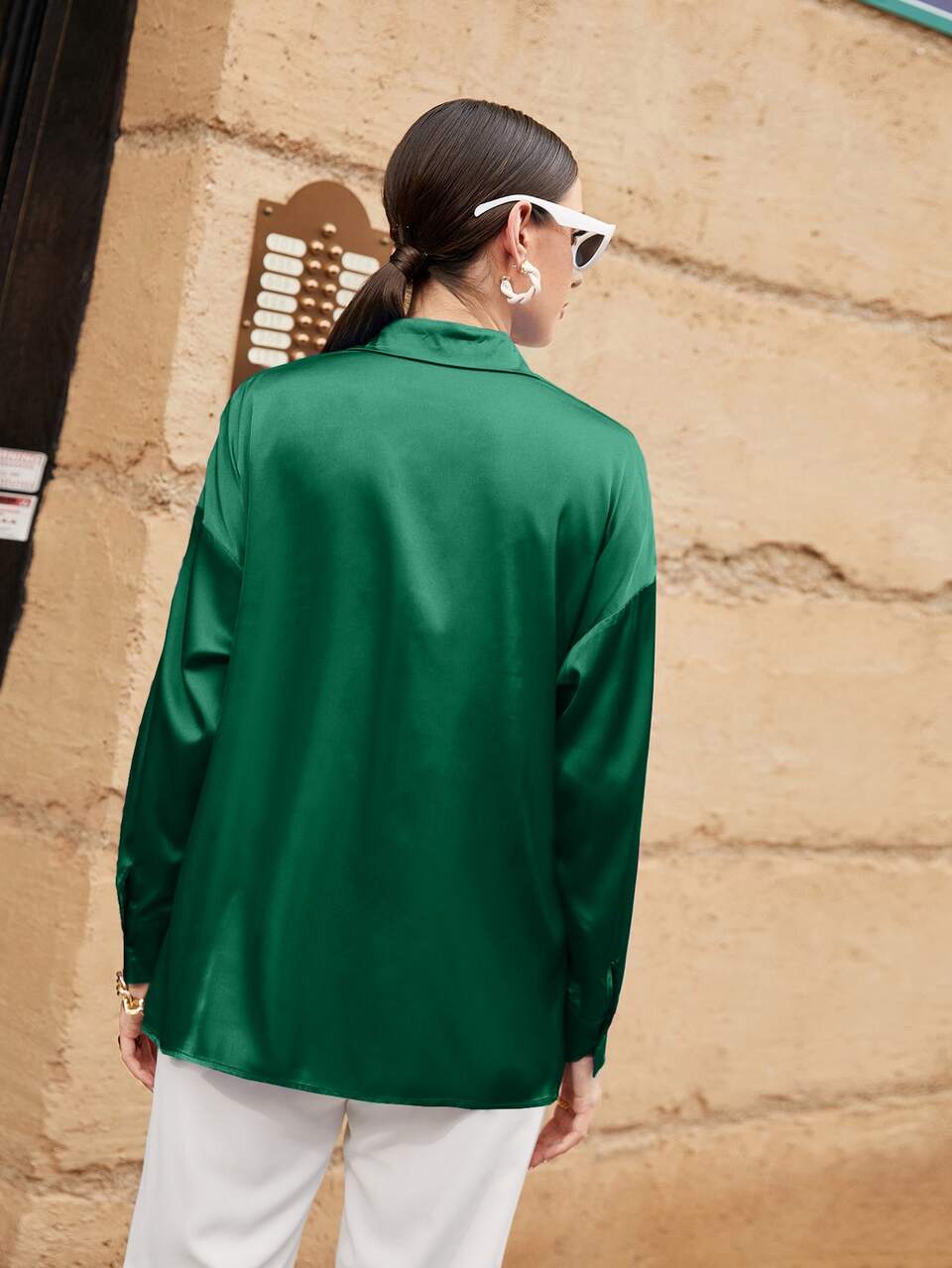 Button Up Drop Shoulder Shirt,Long Sleeve Tops Fall Cloth For Women