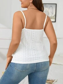 SHEIN Essnce Plus Eyelet Embroidery Cami Top - White - View 2