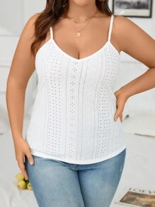 SHEIN Essnce Plus Eyelet Embroidery Cami Top - White - View 3