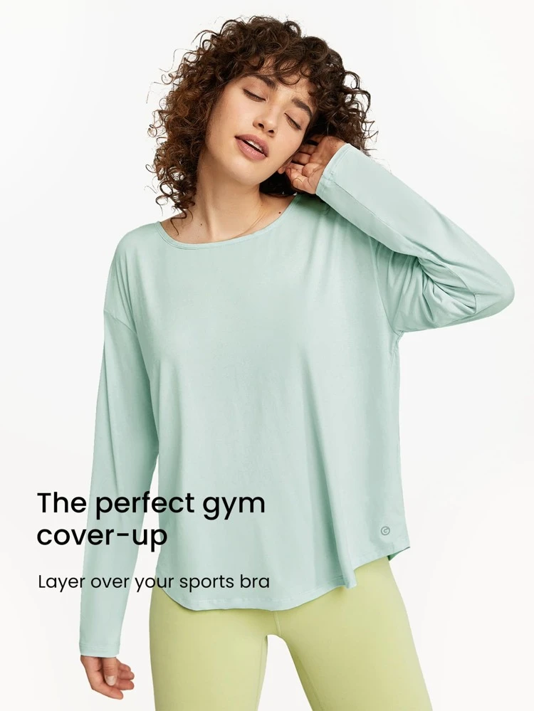 FreshTek™ Crossover Long Sleeve Relaxed Tee Low Impact Yoga Pilates Daily Summer