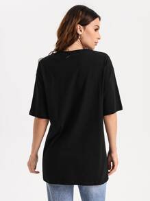 La Grande Lizon Figure Print Drop Shoulder Oversize Tee - Black - View 2