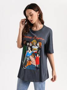 La Grande Lizon Áo thun nữ Con số Slogan Giải trí - Màu xanh bụi bặm - Xem 3