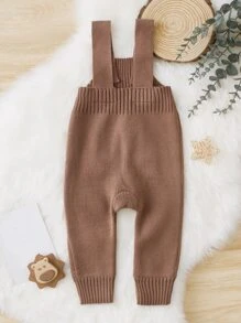 Infant Brown Knitted Jumpsuit With Suspender Pants - Brown - View 2