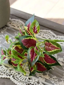 1 pieza Hoja artificial con 7 ramas, hoja de planta artificial de plástico verde para decoración del hogar, plantas falsas, decoración de otoño, habitación, escritorio, decoración del jardín, artículos de decoración de la habitación