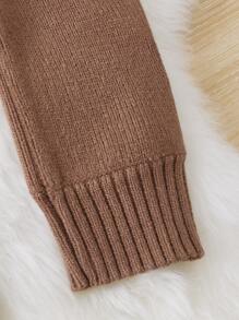 Infant Brown Knitted Jumpsuit With Suspender Pants - Brown - View 5