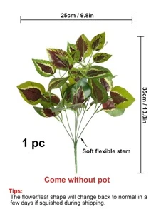 1 pieza Hoja artificial con 7 ramas, hoja de planta artificial de plástico verde para decoración del hogar, plantas falsas, decoración de otoño, habitación, escritorio, decoración del jardín, artículos de decoración de la habitación