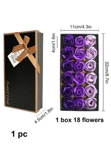 1 bộ hoa hồng nhân tạo có hộp quà tặng, đầu hoa hồng giả màu tím để làm quà tặng - Màu tím - Xem 4