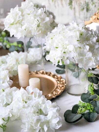 5/10/20 piezas de cabezas de flores artificiales de hortensias con tallos, flores de hortensias falsas, decoración de arreglos de mesa, flores de seda falsas, flores blancas falsas para hogar, oficina, fiesta, boda, plantas falsas, decoración primaveral, habitación, escritorio, decoración de jardín, decoración de habitación, día de San Valentín, regalo