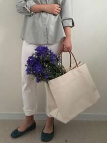 Minimalist Large Capacity Canvas Shopper Bag - Beige - View 2