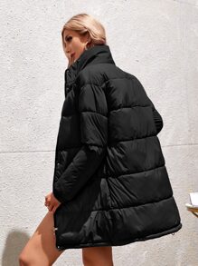 Chiquease Abrigo acolchado con cremallera y hombros caídos para el invierno - Negro - Ver 2