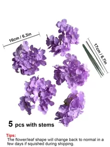 5/10/20 件绣球花人造花头带茎，假绣球花，桌面装饰丝绸花，紫色假花，适用于家庭办公室派对婚礼、假植物、春季装饰、房间、书桌、花园装饰、房间装饰用品、情人节、礼物 - 紫色 - 查看 5